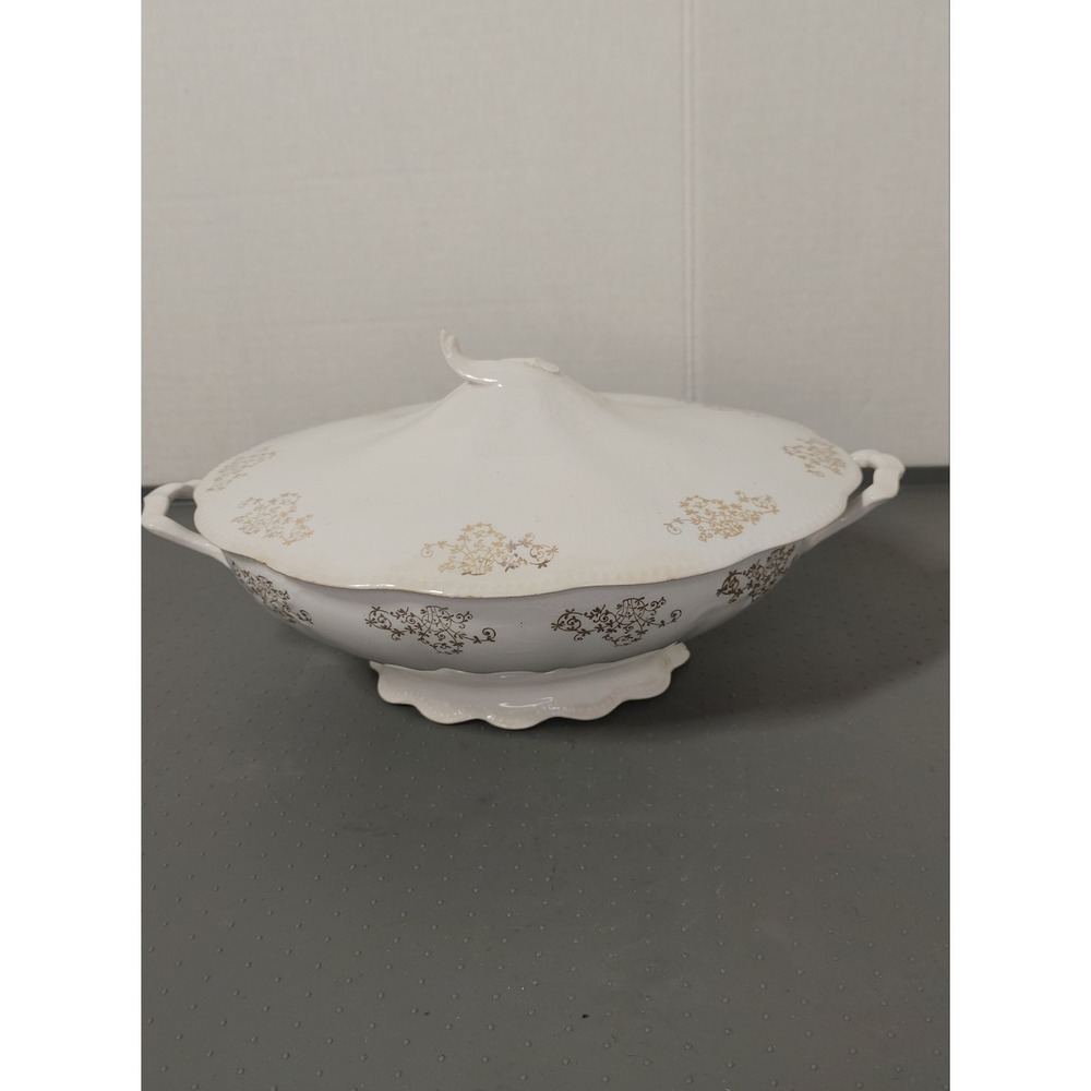 Homer Laughlin Tureen The Angelus White Gold Fair Antique Victorian Serving Dish